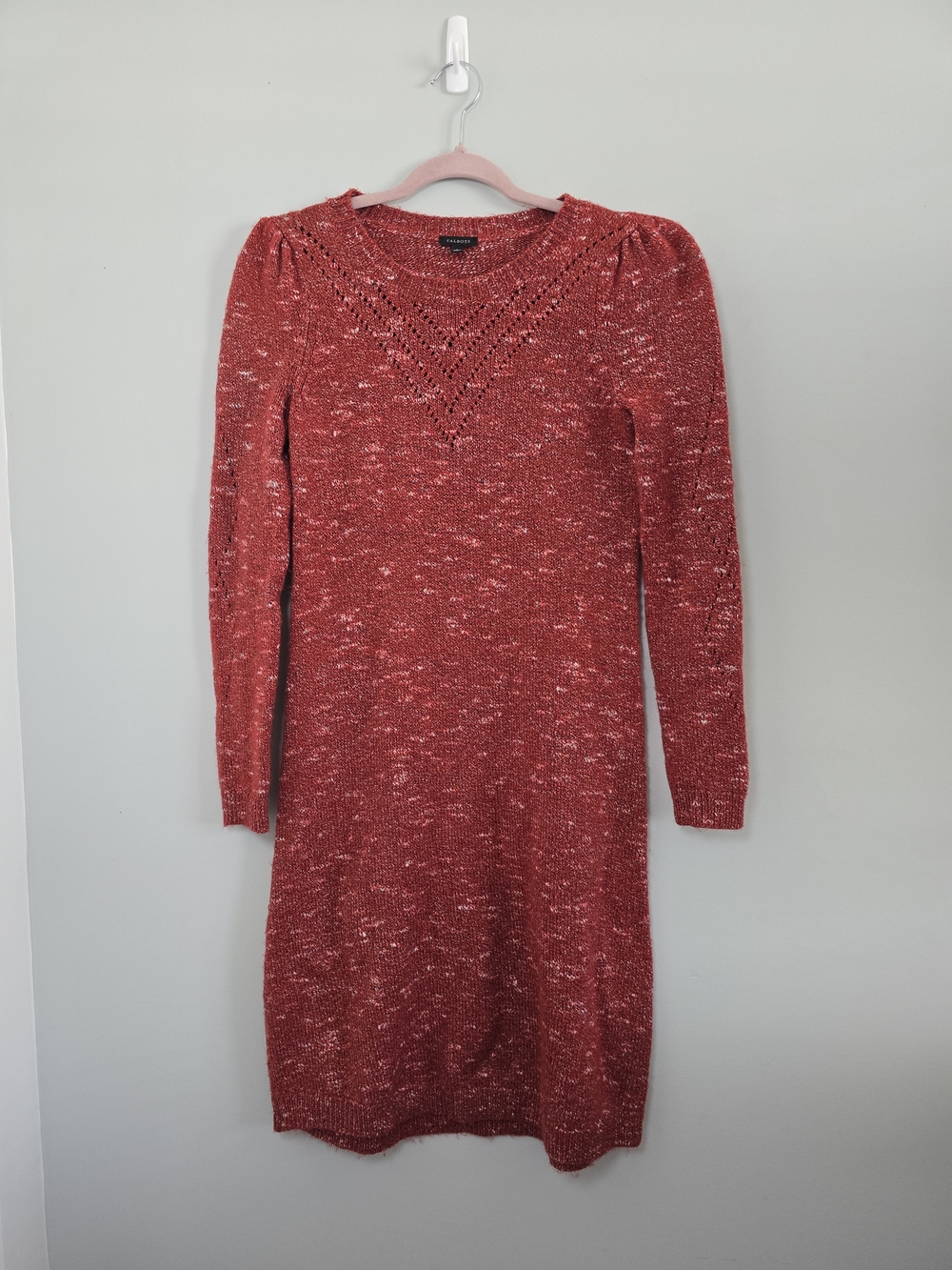 Talbots Red Marled Pointelle Knit Sweater Dress Long Sleeve Women’s S